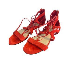 Marc Fisher Red Suede Sandals Shoes Gladiator Lace Up Back Zip Size 7